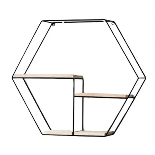 Black Hexagon Скандинавский стиль, металлическая деревянная Шестигранная полка, полка для хранения геометрических фигурок, Настенная подвесная книжная статуэтка, цветочный горшок, витрина, полка - Цвет: Black Hexagon