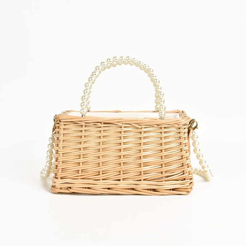 

Summer Beach Vacation Women's Straw Bag Mini Portable Rattan Pearl Bags Cross-body Shoulder Messenger Bag