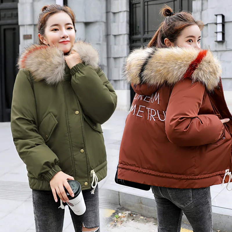 

Off Season Cotton Coat Women's Short Slimming Thin Korean-style Versatile Loose-Fit Closeout Warm Large Fur Collar 2018 Winter N