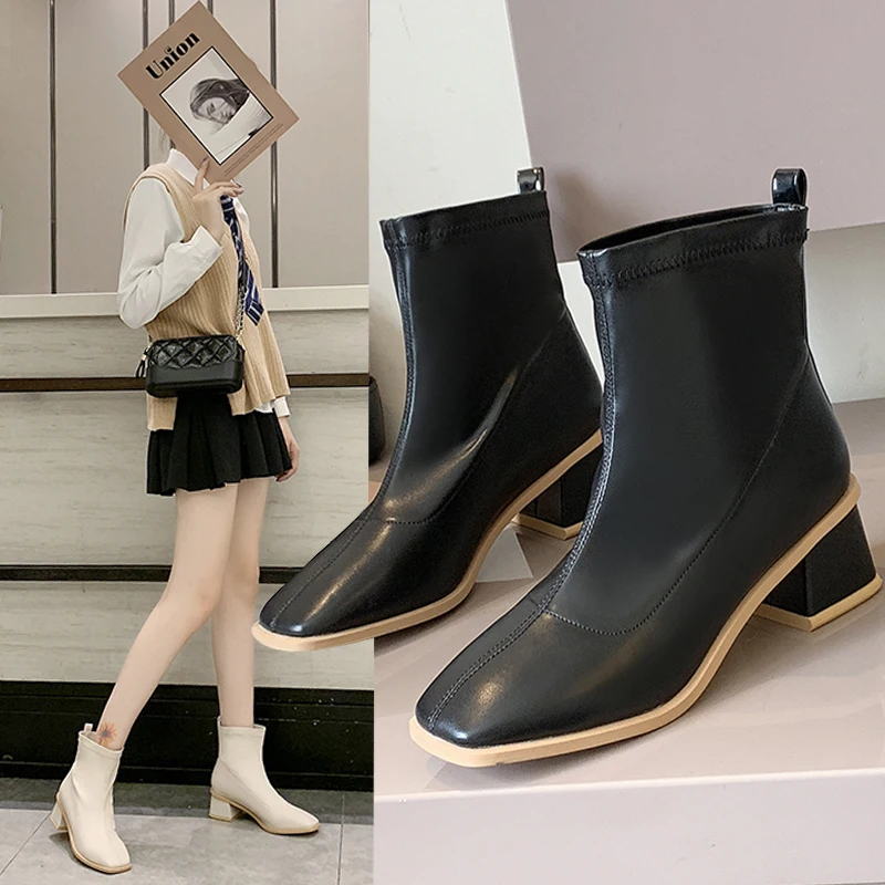 

Low Heels booties Lace Up Autumn Boots Booties Ladies Shoes Round Toe Martins For Women Luxury Designer Bootee Woman 2019