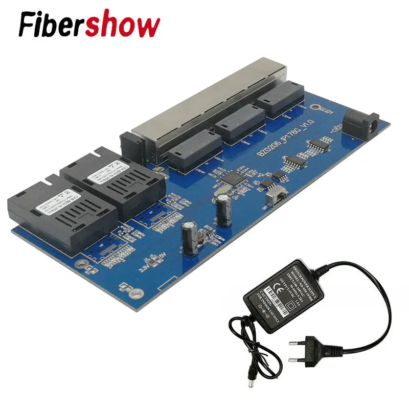 Оптоволоконный переключатель Ethernet 6 RJ45 2 SC оптический медиа конвертер одномодовый волоконно-оптический Порты и разъёмы PCB 10/100 м