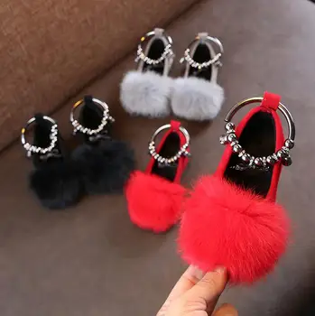

Autumn Winter New Girls Single Princess Shoes Children's Flat Cute Shose Kid Baby Warm Flock Fluffy Bowkont Sneakers