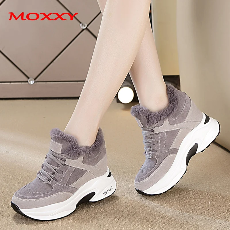 

2019 New Women's Winter Sneakers Warm Fur Chunky Sneakers Platform Plush Casual Shoes Woman Comfort Ladies Wedge Sneakers Feamle