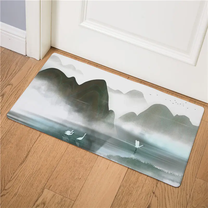 Chinese Landscape Painting Home Doormat Front Door Mat Kitchen Mats Indoor Non-slip Bath Mat Birds and Flower Welcome Floor Mats - Цвет: 16