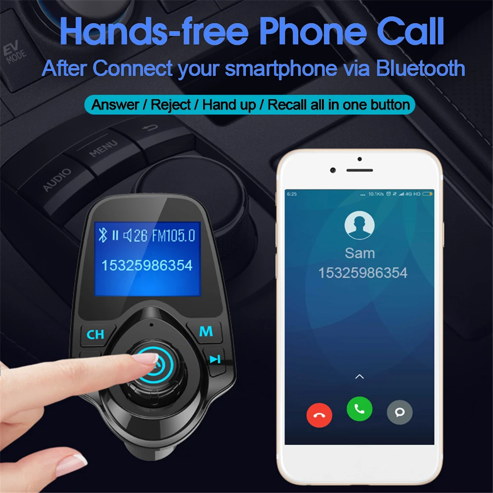 Автомобильный Mp3 беспроводной Bluetooth аудио плеер fm-передатчик модулятор Handsfree автомобильный комплект Двойной ЖК USB зарядное устройство iPhone samsung T11