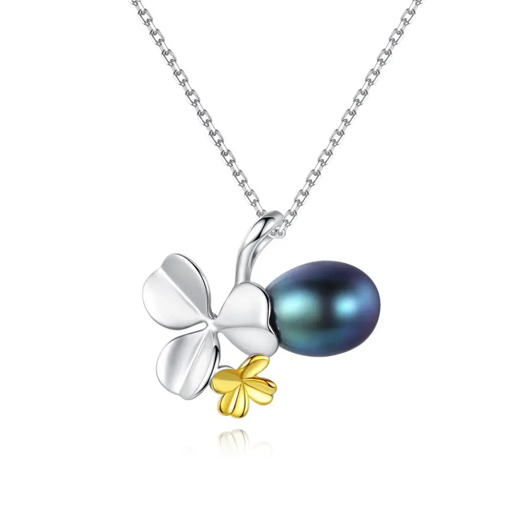Trendy Freshwater black Pearl Pendant Necklace For Women Gift Sterling 925 Silver flower Jewelry Party | Украшения и аксессуары