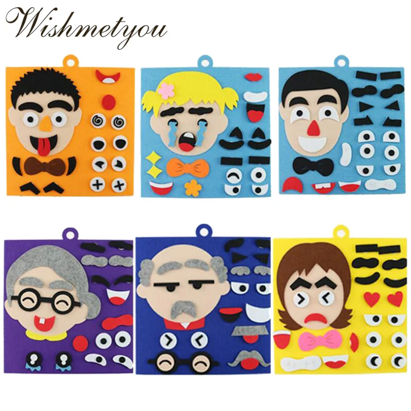 

WISHMETYOU Expression Felt For Kids Toys Handmade Material Package Non-woven Diy Emotion Change Puzzle Toys Parents Cooperation