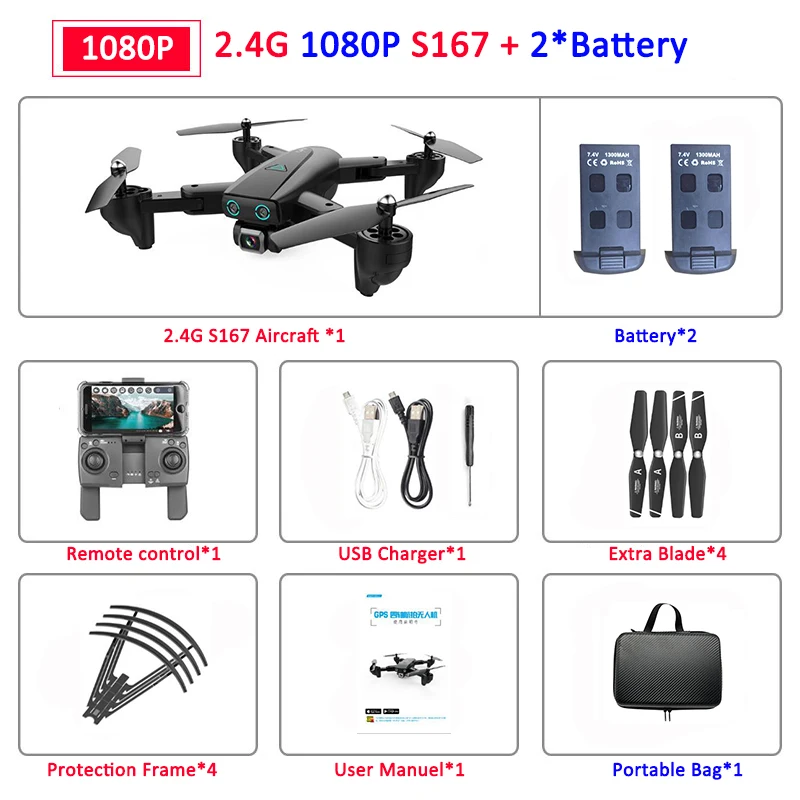 S167 складной Профессиональный Дрон с камерой 4K HD селфи 5G gps WiFi FPV широкоугольный Радиоуправляемый квадрокоптер Вертолет игрушка E520S SG900-S - Цвет: 2.4G 1080P 2B Bag