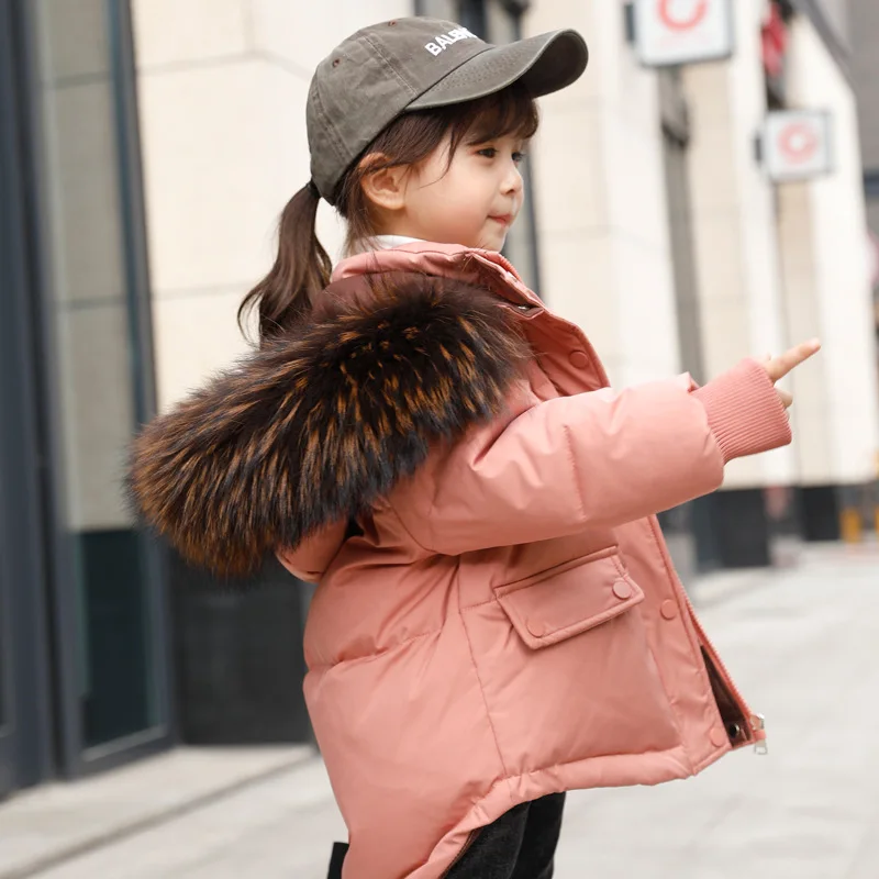 Зимняя куртка для мальчиков возрастом от 1 года до 8 лет зимняя верхняя одежда для девочек в русском стиле зимняя одежда толстый теплый Детский пуховик с меховым воротником, Z699 - Цвет: Розовый
