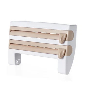 

Kitchen Organizer Cling Film Sauce Bottle Storage Rack Tin Foil Paper Towel Holder Kitchen Shelf Plastic Wrap Cutting Tools-Khak