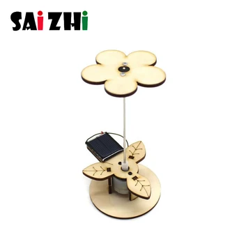 

Saizhi diy kids toys for kids Solar Toy DIY Wooden Rotation Flower Model Building Assembly Kids Educational Toys