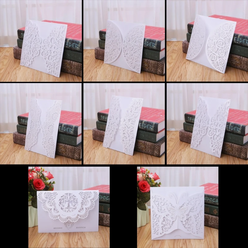  10Pcs Wedding Invitation Cards Kits With Envelopes Seals Personalized Printing D08D - 4.00036E+12