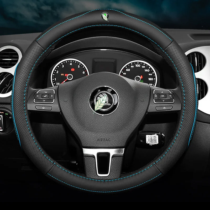 2021 Car Genuine Leather Steering Wheel Cover for Skoda Octavia Kodiaq