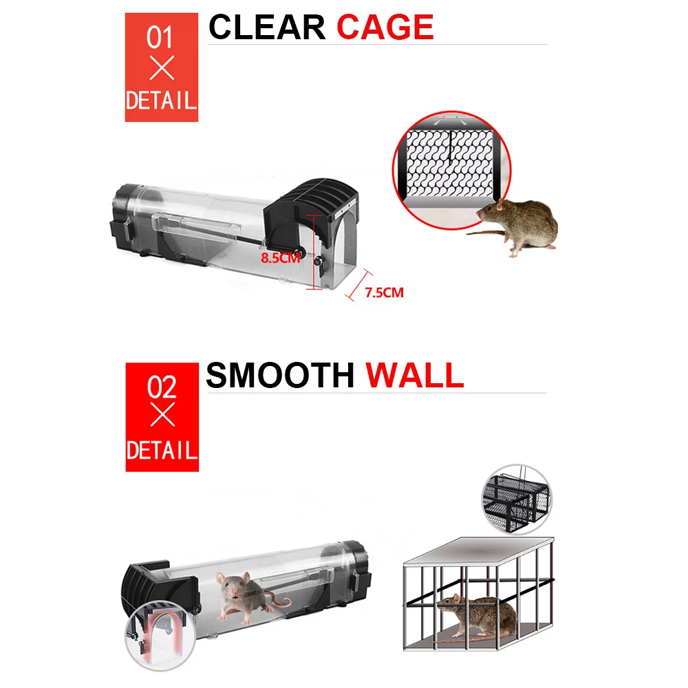 

Nontoxic Rat Cage Catch Mice Rodent Control Catch Bait Hamster Mouse Trap Transparent Humane Live Mousetrap Mosquito Trap