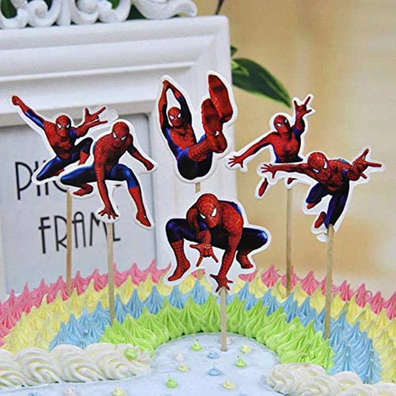 24pcs Spiderman Cupcake Toppers for Birthday Party Cartoon Disney spider-man Cake Decoration Supplies gifts toy