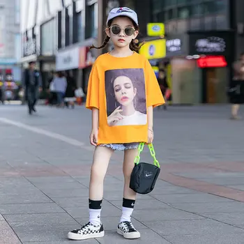 

T-shirts for Teens New Arrival Little Girl Printed Pattern Cotton T-shirt Orange Summer Cool T-shirts for Teens 4 6 8 10 12 14Y