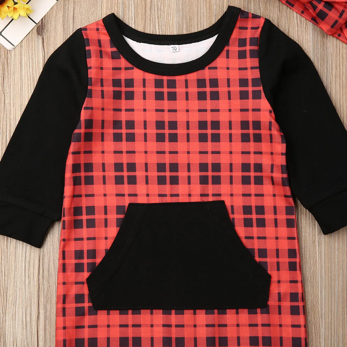 2PCS Xmas Newborn Kids Boy Girl Clothes Romper Plaid Jumpsuit Long Sleeve Outfit