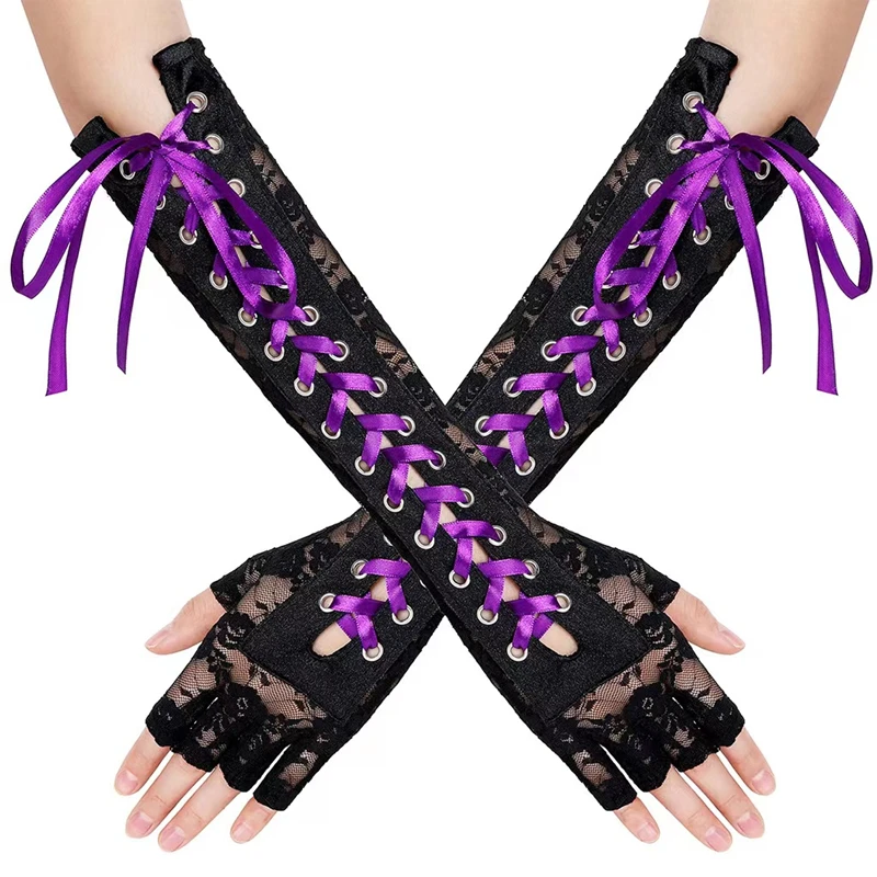 Gants Longs Sans Doigts (manches D'opéra) En Dentelle Noire - Pour Femmes, Taille Unique