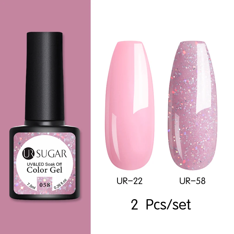 Set 9 Ur Sugar 7,5 мл розовое золото блестящий Гель-лак для ногтей розовый Цвет гель-блестки для ногтей искусство замочить от УФ-гель-лака УФ светодиодный - Цвет: Set 9