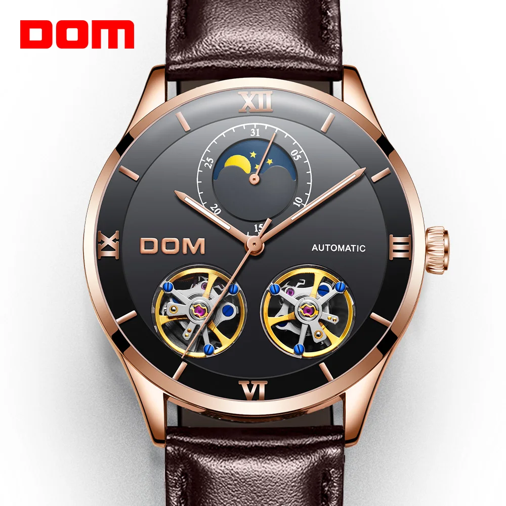 

DOM Mechanical Watch Men Skeleton Watch Automatic Mechanical Mens Genuine Leather Watches Waterproof Self-winding Clock M-1270