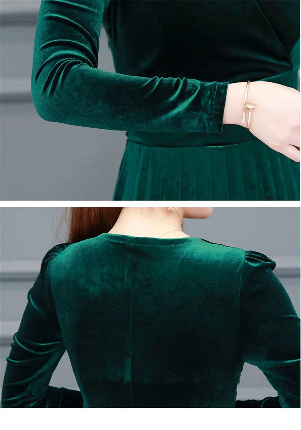 Шикарное элегантное платье в стиле ретро, женское осенне-зимнее зеленое бархатное платье, женское повседневное однотонное нарядное плиссированное платье Vestidos