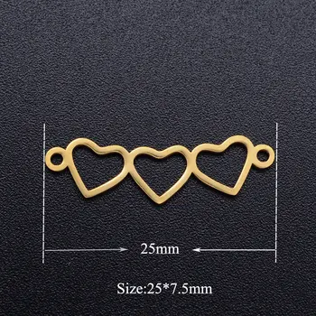 

5pcs/lot 3 Hearts Stainless Steel DIY Connector Charms Wholesale Never Rust DIY Pendants for Necklace Making