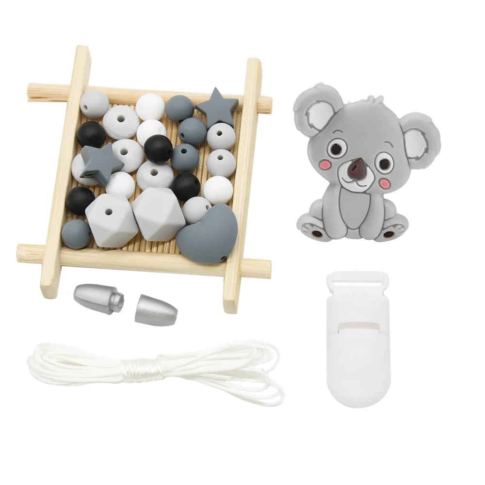 

Cute-idea DIY Silicone Teether Beads 1set BPA Free Baby Teething Necklace Toy Cartoon Car hedgehog panda Pacifier chain Clip