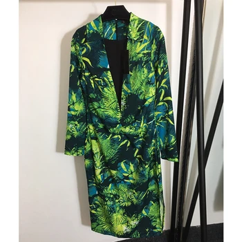 

Runway European Elegant Jungle Women Deep V-neck Tie-dye Red Dress Tide 2020 Summer Slim Midi Bodycon Dresses Designer Clothing