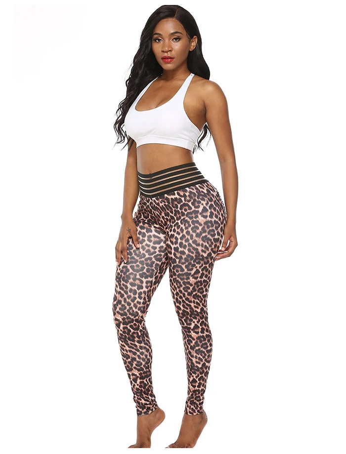 New Leopard Print Hip Push Up Yoga Leggings with Pocket Women Yoga Pants Mesh Elastic Waist Gym Workout Tights Fitness Clothing