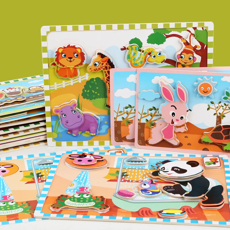 

Logwood Baby Toy Wooden Puzzle 3D DIY Puzzle Learning Educational Animal Puzzle Children Wooden toy gifts for Kids