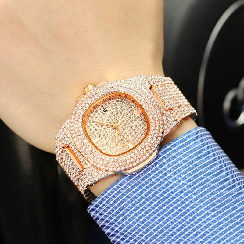 

Fashion Watch Men Crystal Mens Watches Diamond Stainless Steel Women Quartz Wristwatch Dress Luxury Date Clock reloj mujer