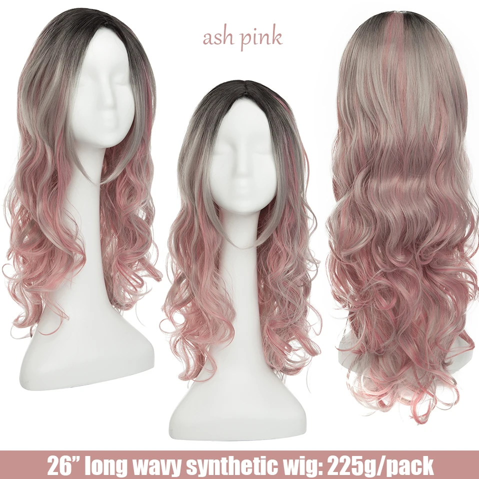 SNOILITE 24 ''Омбре розовый синий серый длинные волнистые парики для косплея синтетические термостойкие парики для волос для женщин натуральный парик средней части