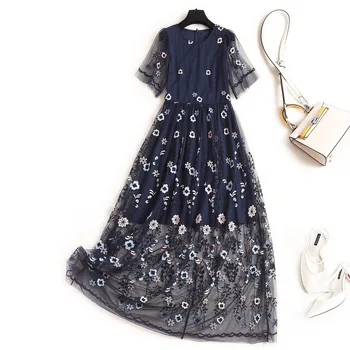 

Spring Embroidery Mesh Dress 2 Pieces Set Womens Spaghetti Strap Dress Women T Shirt Elegant Party Sequins A Line Vestidos