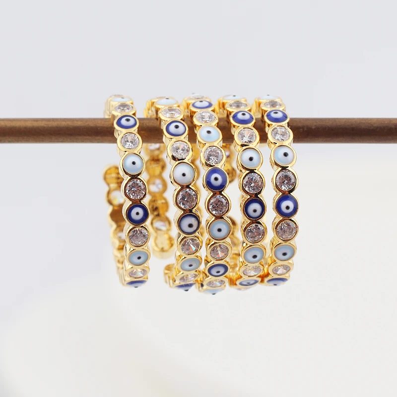 Lucky Eye Blue Turkish Evil Eye Open Ring Copper Gold Color Finger Rings Adjustable for Women Girls Men Fashion Jewelry