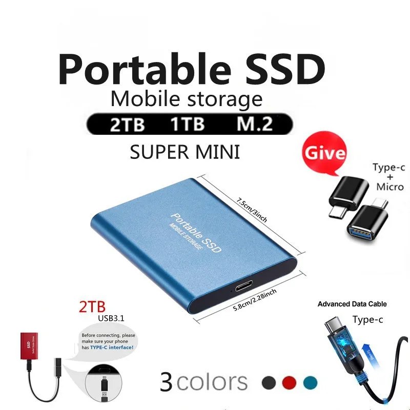 best external hard drive Original External SSD 2TB 1TB 4TB Mobile Solid State Hard Drive USB 3.1 External SSD Typc-C Portable Hard Drive Laptop desktop portable hard disk