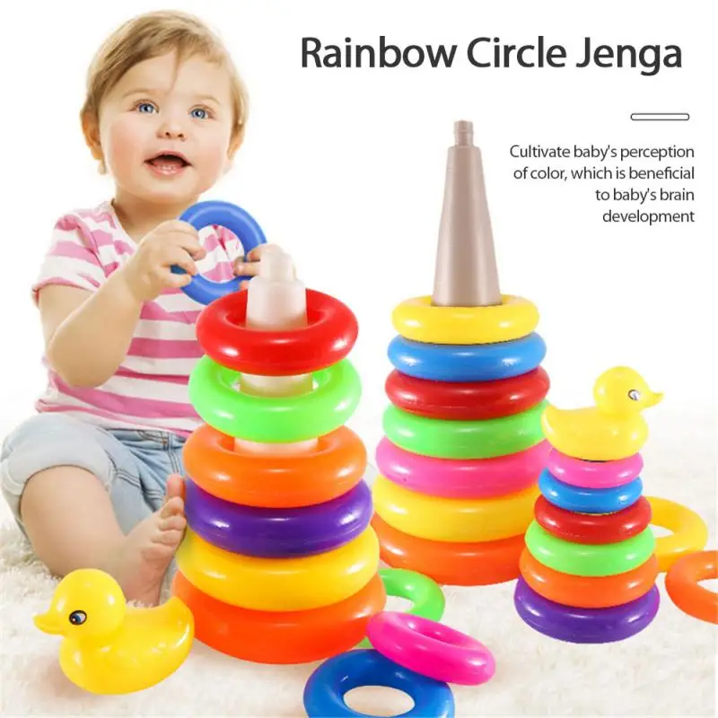 Anillos de apilamiento de arcoíris para niños pequeños, torre de juguete de pato, bañera, juguete para regalo, Desarrollo Temprano