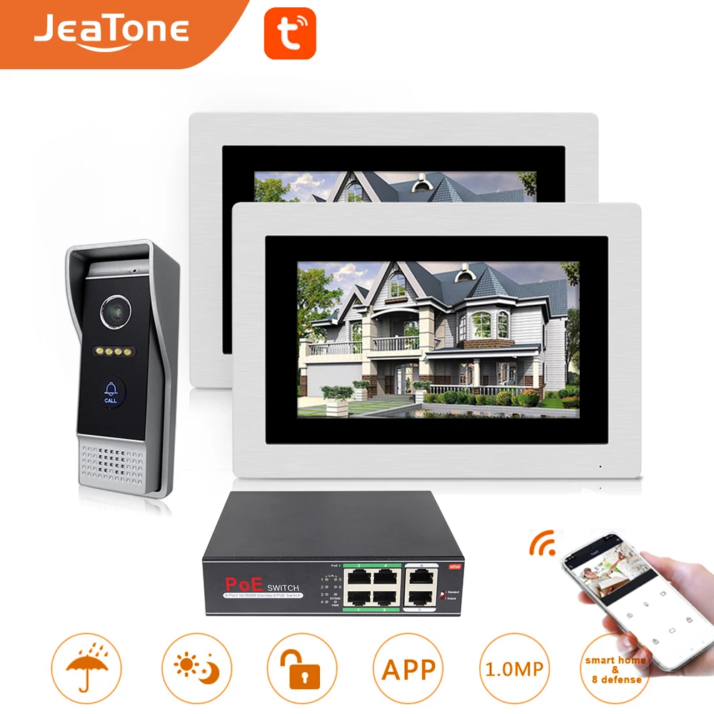 7'' Wireless WIFI IP Video Door Phone Intercom Door Bell Speaker Access Control System Touch Screen Motion Detection 2 Apartment