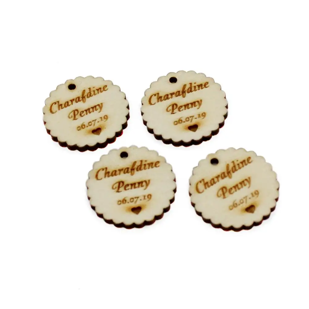 

YANGSION 50pcs Personalised Engraved Wooden Wave Circle Table Centerpieces Custom Name Tag For Wedding Baby Shower Favors Gifts