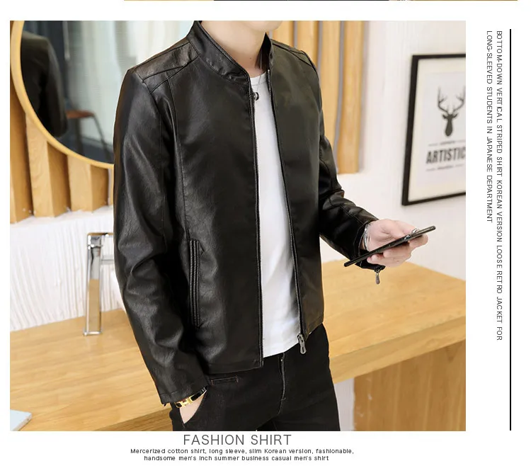 Leather Coat Men's Spring And Autumn Casual Korean-style Slim Fit PU Leather Jacket Men's Youth Thin Coat New Style Simple