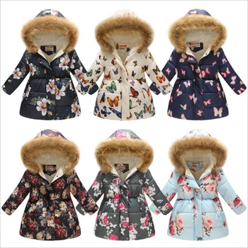 

jacket for girls jackets warm kids faux fur coats floral printed children Outwear toddler girl winter clothes autumn hoodies