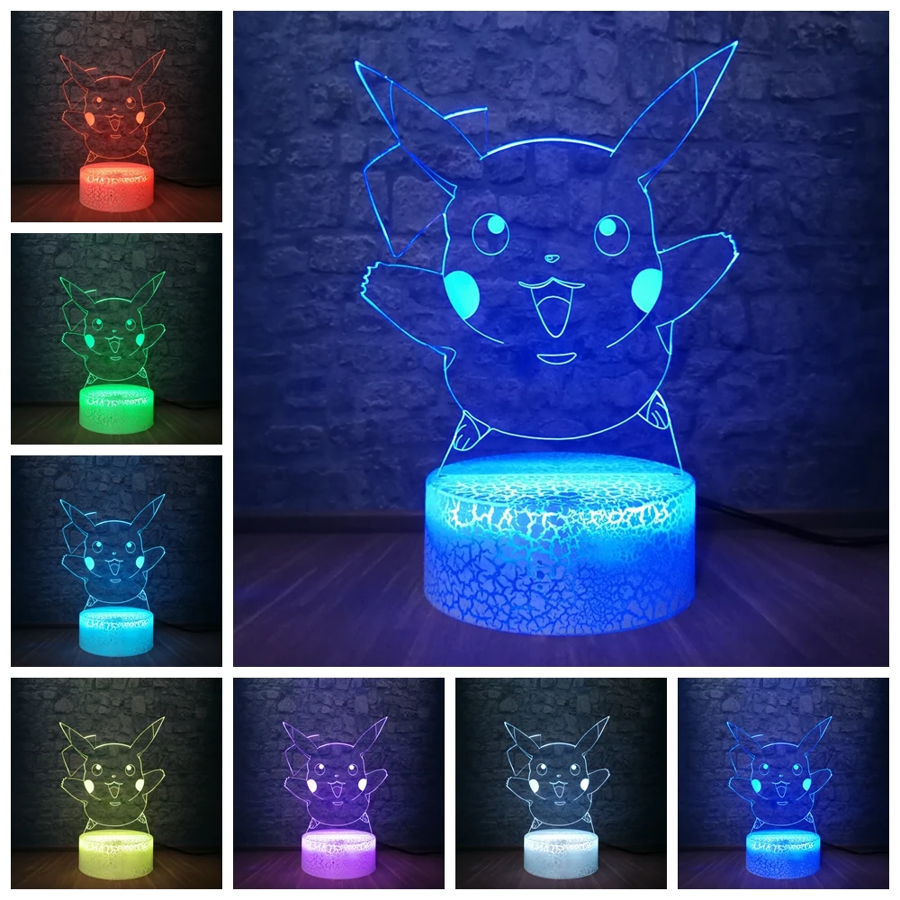 3D лампы Pokemon Pikachu 7 цветов светодиодный Рождественский декоративный светильник s