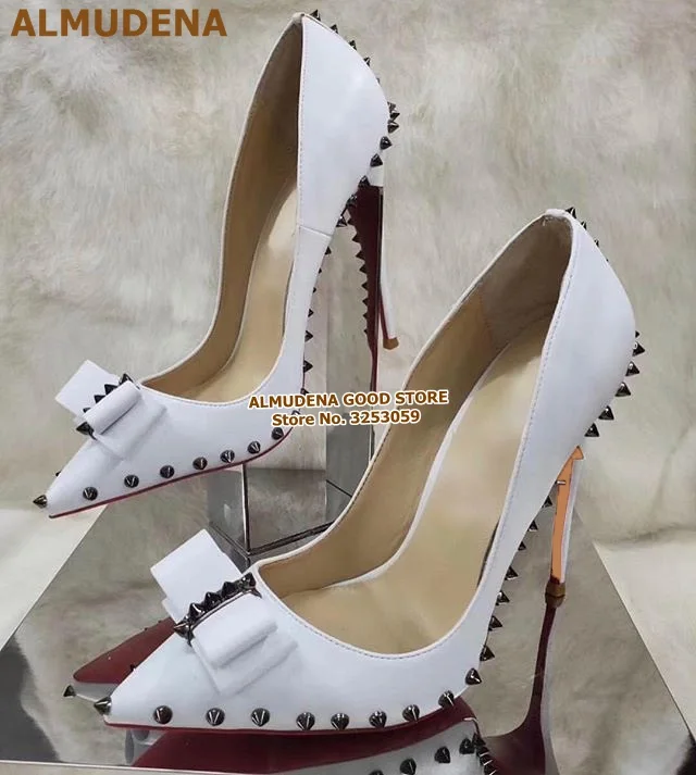 黑色蝴蝶结银色柳钉尖头单鞋 (8)