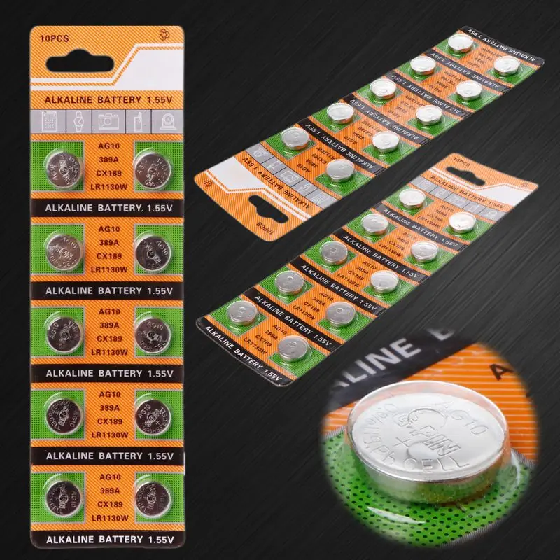 10 Uds botón pila de moneda batería AG10 1,5 V baterías SR54 389 189 LR1130 SR1130 juguetes de Control remoto