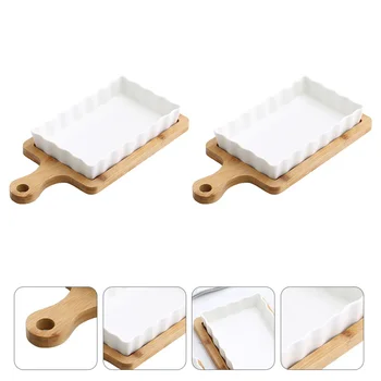 

1 Set Ceramic Bowl Wood Cushion Storage Plate Anti-scald White Delicate Fruit Plate for Home