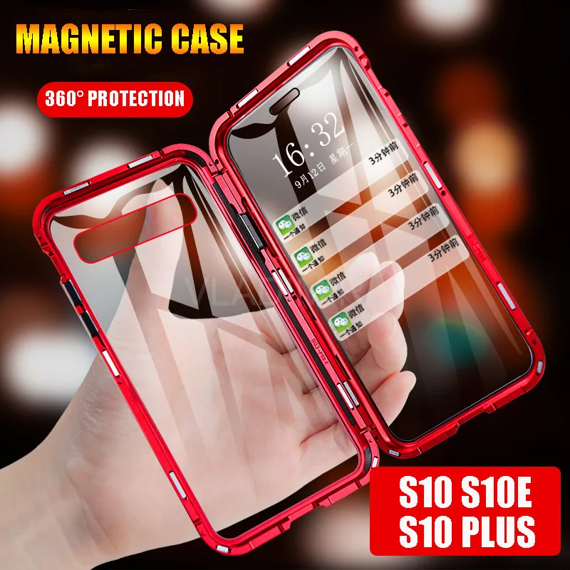 

360 Full Cover Front Metal Frame + Back Glass Magnetic Flip Case for Samsung Galaxy Note 10 S10 S10E S9 S8 Plus
