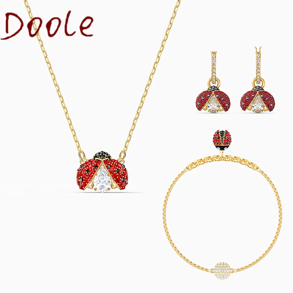 

Fashion Jewelry SWA 2020 New Cute Red Ladybug Shape Colorful Zircon Rose Gold Golden Crystal Necklace For Women's Romantic Gift