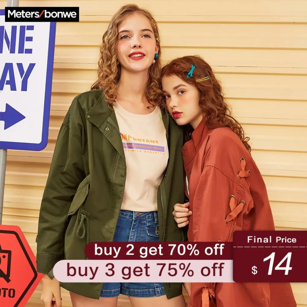 

Metersbonwe 2019 Harajuku Women Autumn Winter Stand collar trench coat fashion Overcoats Solid Color outdoor Clothing