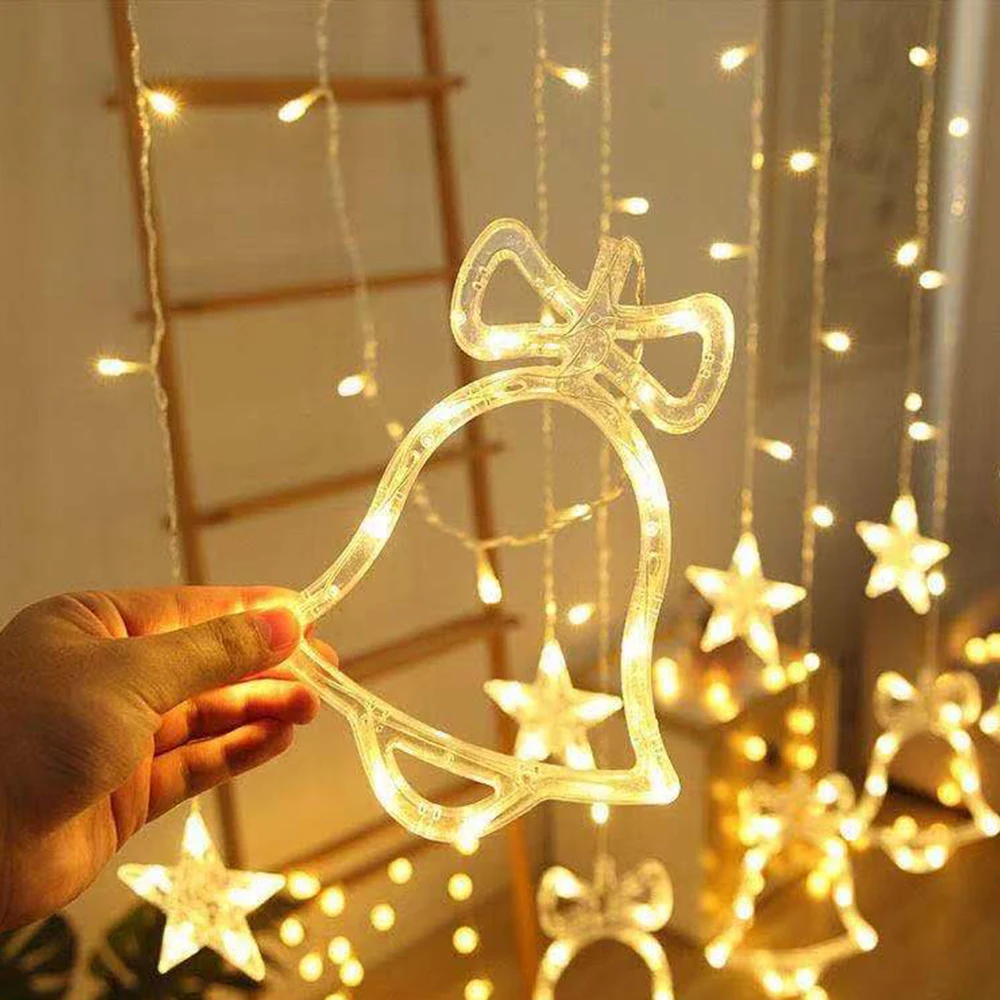 

Led Christmas Deer Tree Bells Star String Fairy Lights Curtain Light Outdoor Garland for Home Party New Year Wedding Decorations