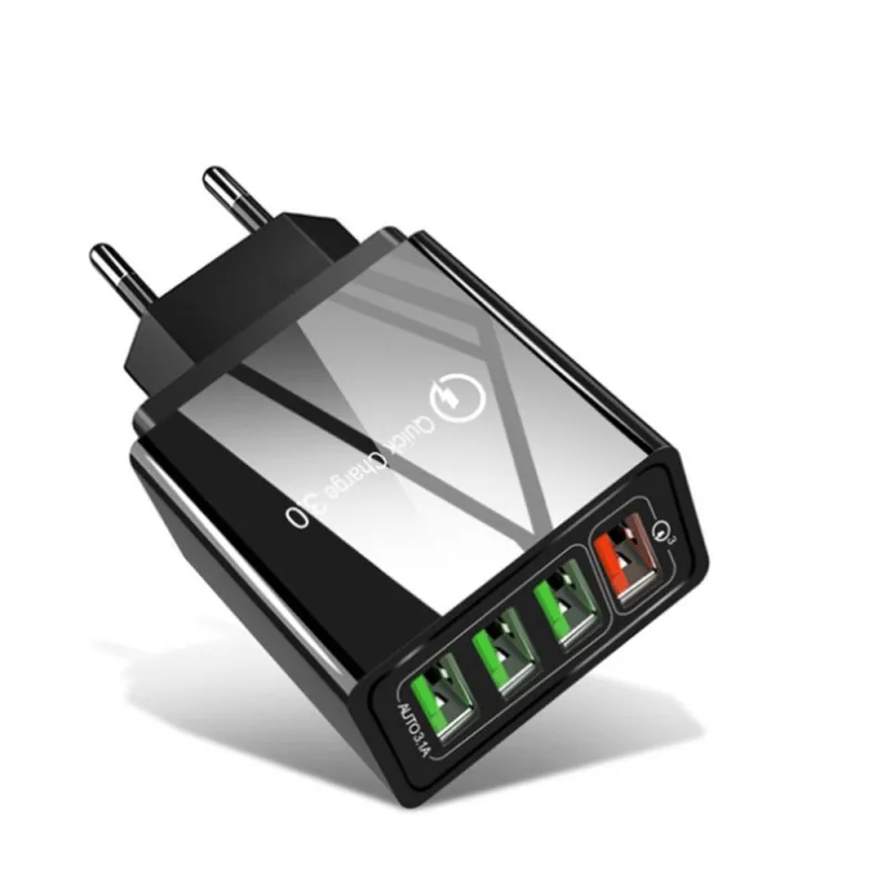 HXB 48 Вт Быстрая зарядка 4 порта USB зарядное устройство QC3.0 настенный адаптер Портативная зарядка мобильного телефона зарядное устройство для iPhone samsung Xiaomi - Тип штекера: 4 Port USB black