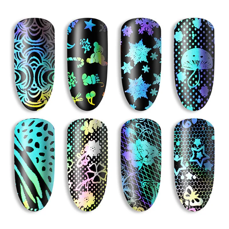 

6pcs/set 3D Adhesive Decals Nail Transfer Sticker Laser Star Paper Snowflower Pattern Colorful Shiny Nail Decoration